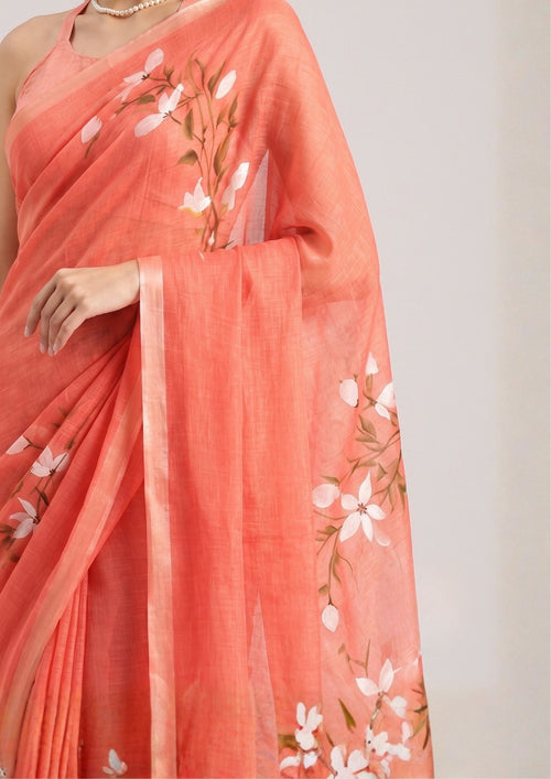 Peach Please Coral Floral Saree