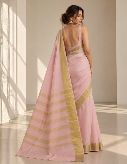 Soft pink Kerala silk saree back view